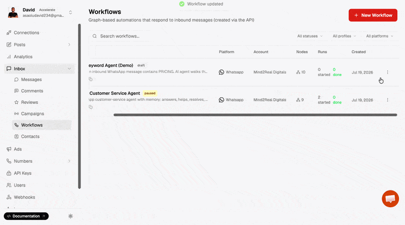 whatsapp workflow in zernio